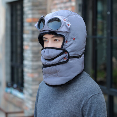 2024 Нова зимна шапка бомбардировач за мъже, жени, ветроустойчива качулка, пилотска руска ушанка, шапки с маска, очила, ски на открито, шапка с ушанка