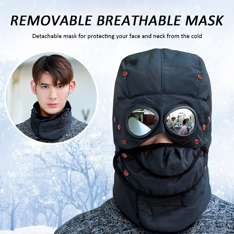 2024 Нова зимна шапка бомбардировач за мъже, жени, ветроустойчива качулка, пилотска руска ушанка, шапки с маска, очила, ски на открито, шапка с ушанка