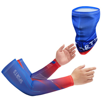 Σετ 2 τμχ Summer Ice Silk Cycling Brain Sleeves Breathable Bandana Mask Combined suit Elastic Cold UV Sun Protection