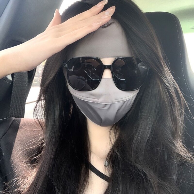 Лятна пълнопокриваща маска за лице Слънцезащитна маска Ледена копринена UV защита Дишащ щит за лице Сенник Колоездене