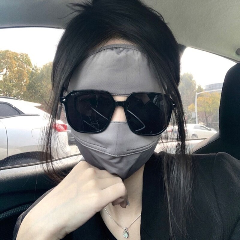 Лятна пълнопокриваща маска за лице Слънцезащитна маска Ледена копринена UV защита Дишащ щит за лице Сенник Колоездене