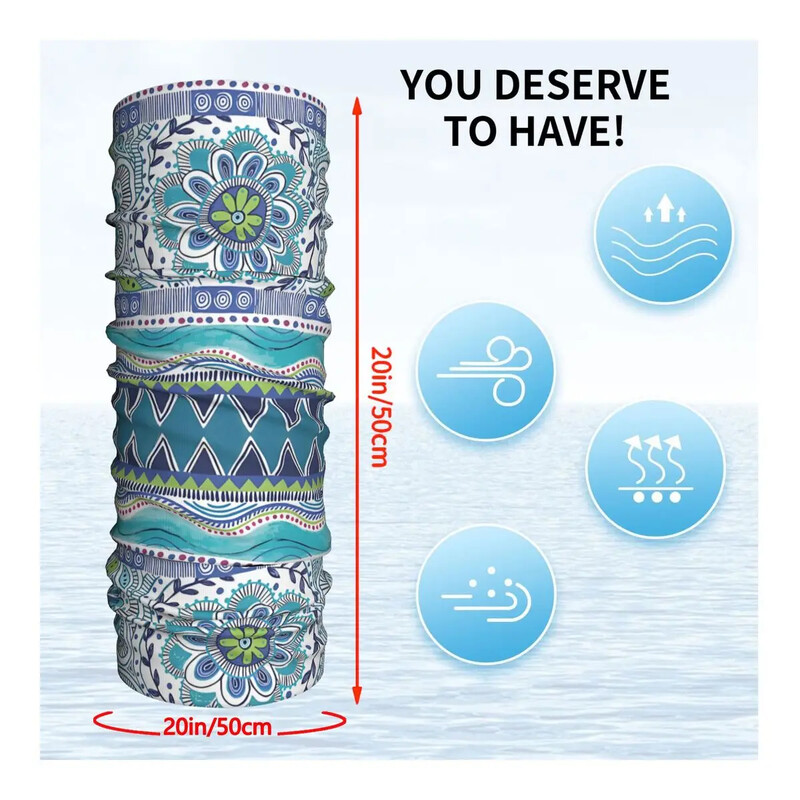 Бохо син тънък шал, бандана, гети, покриваща лицето, лента за глава