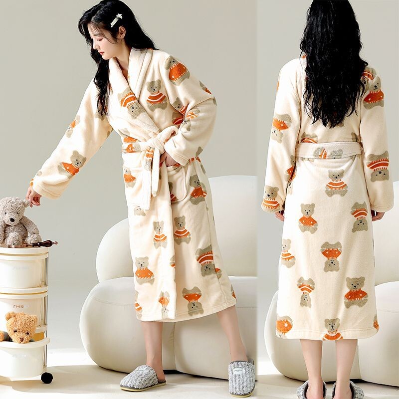 Pidžaamad naiste sügis- ja talvepaksus korall-sametist hommikumantel, soe kevad- ja sügisene flanellist pikkade varrukatega pidžaamad