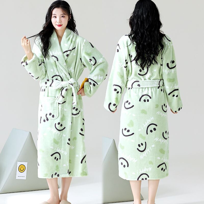 Pidžaamad naiste sügis- ja talvepaksus korall-sametist hommikumantel, soe kevad- ja sügisene flanellist pikkade varrukatega pidžaamad