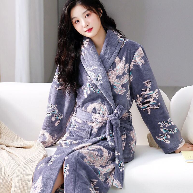 Pidžaamad naiste sügis- ja talvepaksus korall-sametist hommikumantel, soe kevad- ja sügisene flanellist pikkade varrukatega pidžaamad