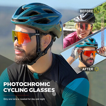 Kapvoe Red Photochromic Cycling γυαλιά ηλίου για άντρες Μπλε γυαλιά φωτοχρωμίας Cycl Mountain New Bicycle Γυαλιά Γυαλιά Αθλητικά