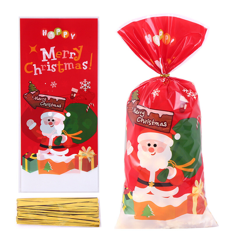 Трансгранична Коледа opp плосък джоб Дядо Коледа бонбони чанта закуски шнур празничен подарък опаковка чанта на едро