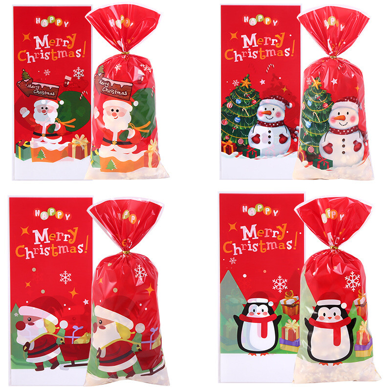 Трансгранична Коледа opp плосък джоб Дядо Коледа бонбони чанта закуски шнур празничен подарък опаковка чанта на едро