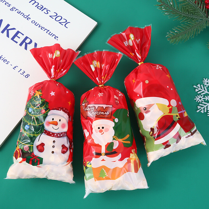 Трансгранична Коледа opp плосък джоб Дядо Коледа бонбони чанта закуски шнур празничен подарък опаковка чанта на едро
