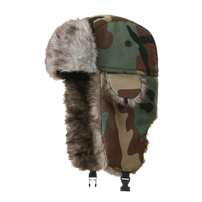 Terepszínű kerékpáros kalapok Trapper Aviator Trooper Fülvédő Orosz Ushanka Kalap Téli Melegítő Sísapkák Earflap Bomber Hat