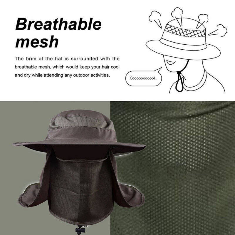Vasarinė 3 vnt./komplektas Vyriška kepurė kibirui su skara šydu Medžioklės kepurė Nuimama 12 cm armijos skrybėlė nuo saulės vandeniui atspari lauko stovyklos žvejybos kepurė