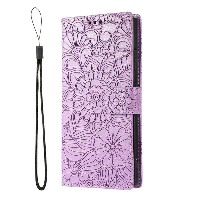 Подходящ за Samsung S23ULTRA релефен кожен калъф за мобилен телефон с три карти S24FE защитен калъф за многофункционална карта A53