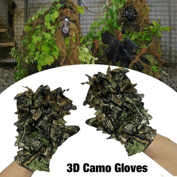 3D Hunting Ghillie Gloves Bionic Leafy Camouflage HeadwearCamouflage Suit Gloves For Jungle Wildlife Photography Turkey Camo