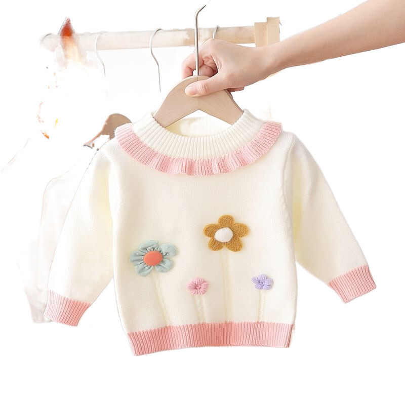 Mergaičių aksominiai storinantys megztiniai 2024 rudens ir žiemos naujo stiliaus kūdikis stilingas korėjietiško stiliaus megztas megztinis vaikams ir vidutinio amžiaus vaikams