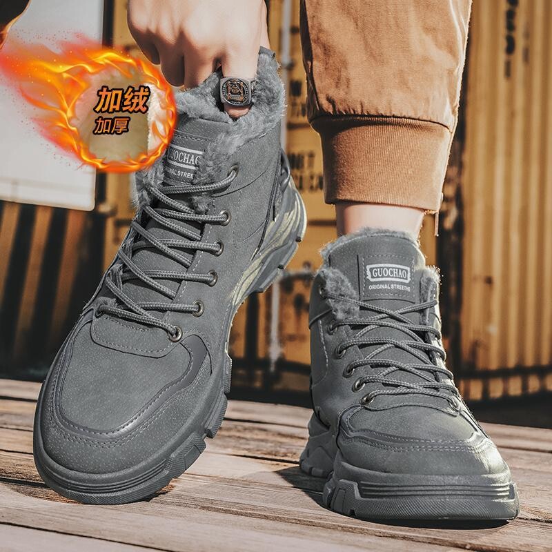 Ziemas apavi vīriešu jauni samta biezināti apavi Martin vīriešu apavi neslīdoša darba aizsardzība darba valkāšana moderni zābaki biezu zoli sniega zābaki