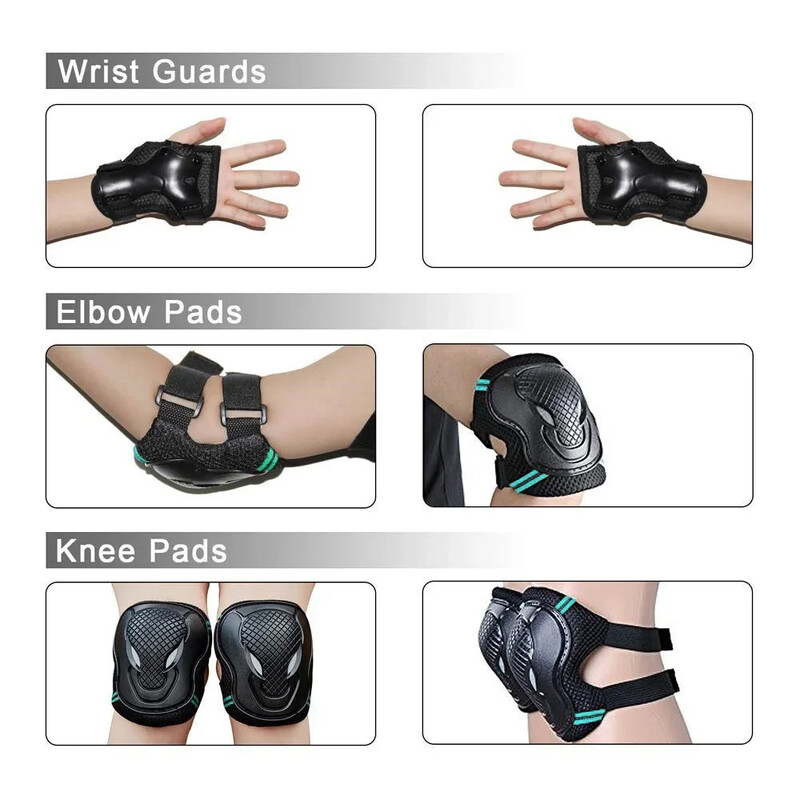 6 бр./компл. Комплект защитно оборудване Каска за кънки, Наколенка, Подложка за лакът, Протектор за ръце за деца, възрастни, Колоездене, Ролков скейтборд