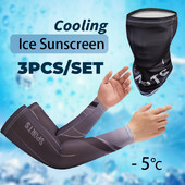 3 τεμάχια/Σετ Μανίκια Μάσκα Ice Silk UV Sun Protection Ποδηλατικό μπράτσο Breathable Bandana Combination Elastic Cold Set Unisex