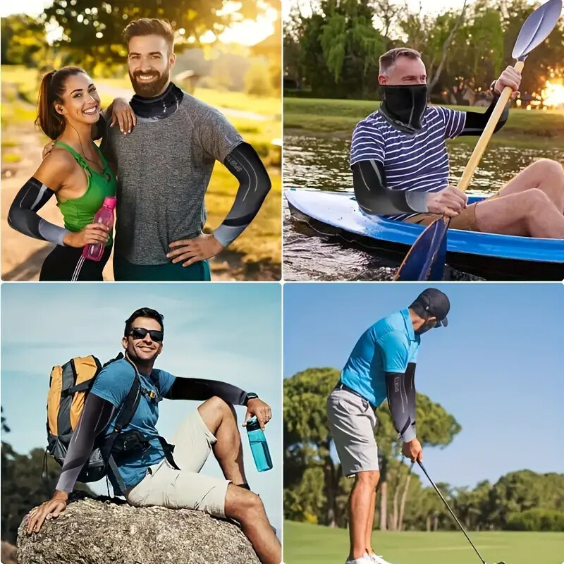 3 бр./компл. Маска с ръкави Ледена коприна UV Слънцезащита Колоездене Ръка Дишаща бандана Комбиниран костюм Еластичен студен комплект Унисекс