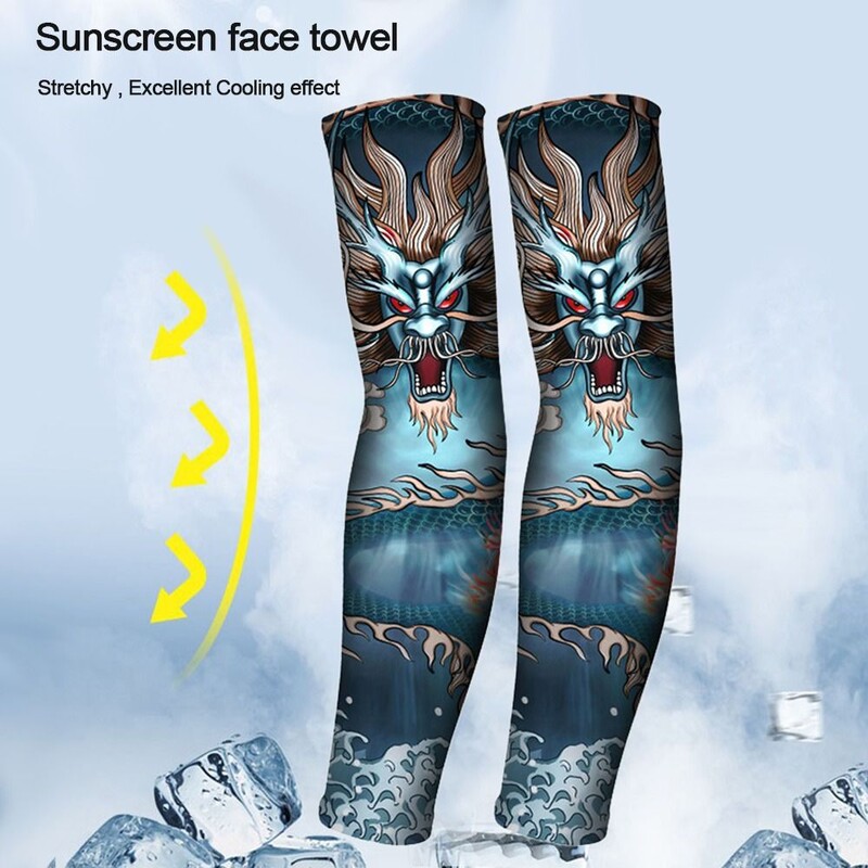 1Pair Tattood Ice Sleeve Flower Arm Seamless Ice Silk Sunscreen Sleeve Sleeve Arm Cover Riding Outdoor Arm Protection Мъже Жени