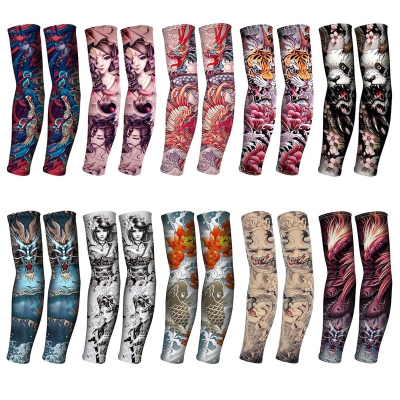 1Pair Tattood Ice Sleeve Flower Arm Seamless Ice Silk Sunscreen Sleeve Sleeve Arm Cover Riding Outdoor Arm Protection Мъже Жени