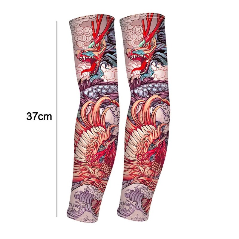 1Pair Tattood Ice Sleeve Flower Arm Seamless Ice Silk Sunscreen Sleeve Sleeve Arm Cover Riding Outdoor Arm Protection Мъже Жени