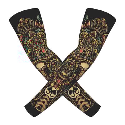 1 Pair Breathable Quick Dry 3D Tattoo UV Protection Ποδηλατικά μανίκια μπράτσων για άντρες μπάσκετ Αθλητικά θερμαντήρες συμπίεσης βραχιόνων για τρέξιμο