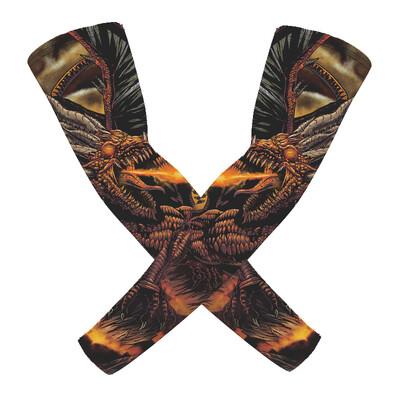 1 Pair Breathable Quick Dry 3D Tattoo UV Protection Ποδηλατικά μανίκια μπράτσων για άντρες μπάσκετ Αθλητικά θερμαντήρες συμπίεσης βραχιόνων για τρέξιμο
