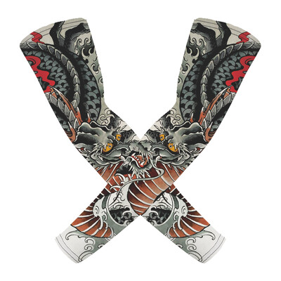 1 Pair Breathable Quick Dry 3D Tattoo UV Protection Ποδηλατικά μανίκια μπράτσων για άντρες μπάσκετ Αθλητικά θερμαντήρες συμπίεσης βραχιόνων για τρέξιμο