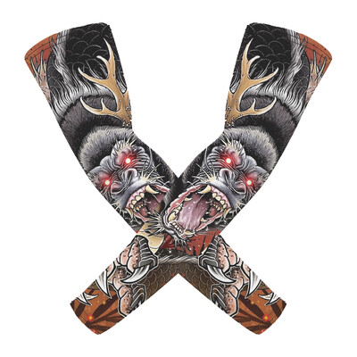 1 Pair Breathable Quick Dry 3D Tattoo UV Protection Ποδηλατικά μανίκια μπράτσων για άντρες μπάσκετ Αθλητικά θερμαντήρες συμπίεσης βραχιόνων για τρέξιμο