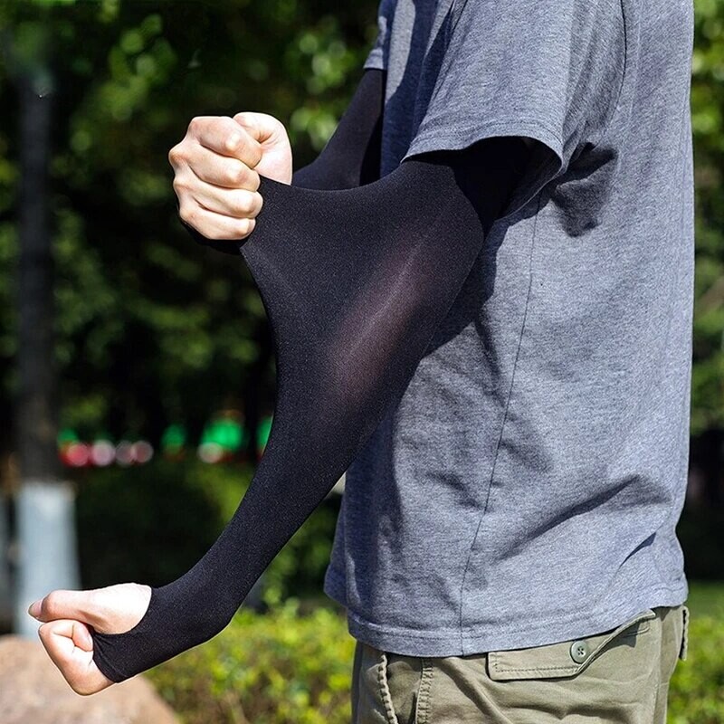 1 чифт летни ръкави за пръсти Ice Cool Носещи високоеластични лакътни пружини за езда на открито Риболов без пръсти Персонализиран ръкав от ледена коприна