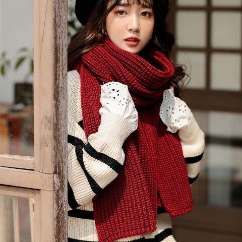 Sieviešu šalle rudenī un ziemā korejiešu stila universāla studentu ziemas adīta vilnas vienkrāsaina jaunu sieviešu bieza silta šalle vīriešiem