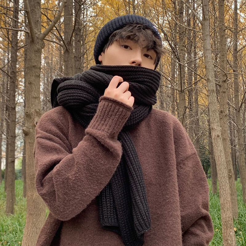 Sieviešu šalle rudenī un ziemā korejiešu stila universāla studentu ziemas adīta vilnas vienkrāsaina jaunu sieviešu bieza silta šalle vīriešiem