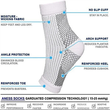 1 Pair Nano Socks Neuropathy Socks Συμπιεστικό μανίκι για πρήξιμο στον αστράγαλο, πελματιαία απονευρωσίτιδα, νευροπάθεια - Nano Brace για γυναίκες άνδρες