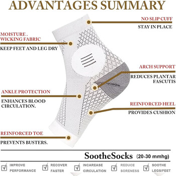 1 чифт функционални чорапи за невропатия, неврочорапи, чорапи за плантарен фасциит за жени, мъже, компресия на глезена, опора за крака