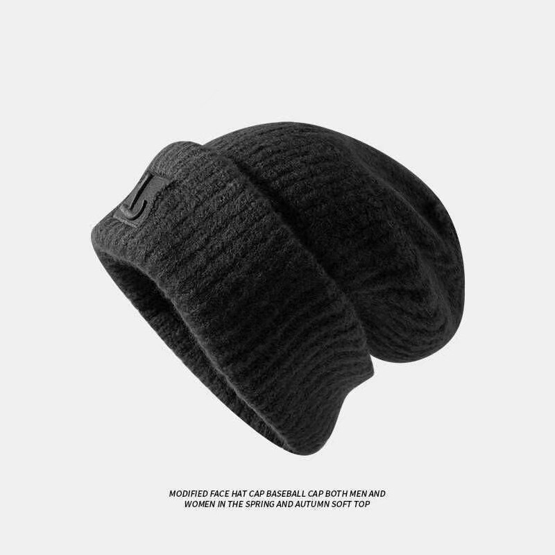 Veliki opseg glave Debela vunena kapa Ženska jesenska i zimska labava topla kapa s hladnom kapom Veliko lice koje pokazuje malu zaštitu za uši Pletena kapa