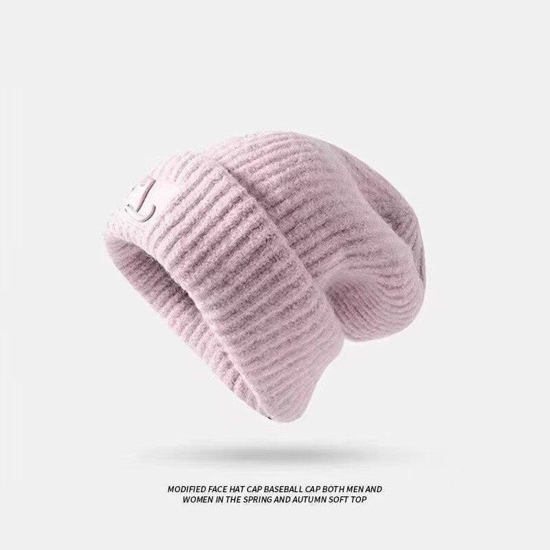 Veliki opseg glave Debela vunena kapa Ženska jesenska i zimska labava topla kapa s hladnom kapom Veliko lice koje pokazuje malu zaštitu za uši Pletena kapa