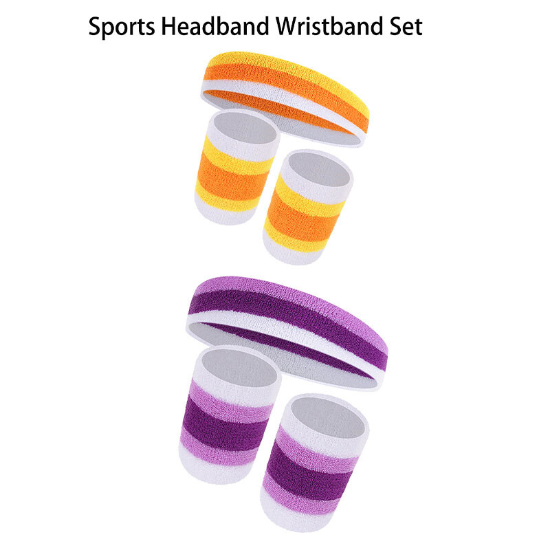 3Pcs Modna sportska traka za glavu Set narukvica Sportovi na otvorenom Teretana Ručnik Traka za znojenje Štitnik Košarka Tenis Fitnes Joga Omotač za zglob