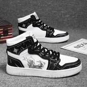 Vyriški sportbačiai Aukšta viršūnė plokščia odinė, kvėpuojanti laisvalaikio, patogūs vaikščiojimo batai, prabangūs dizainerio didelio dydžio teniso batai Vyras