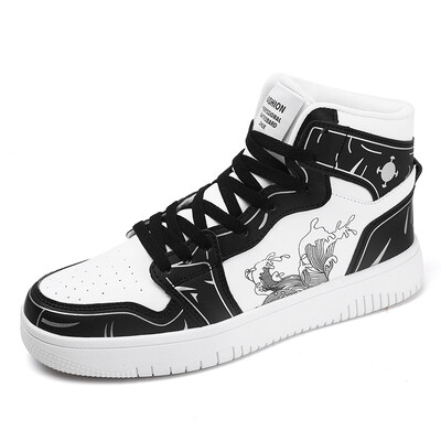 Vyriški sportbačiai Aukšta viršūnė plokščia odinė, kvėpuojanti laisvalaikio, patogūs vaikščiojimo batai, prabangūs dizainerio didelio dydžio teniso batai Vyras