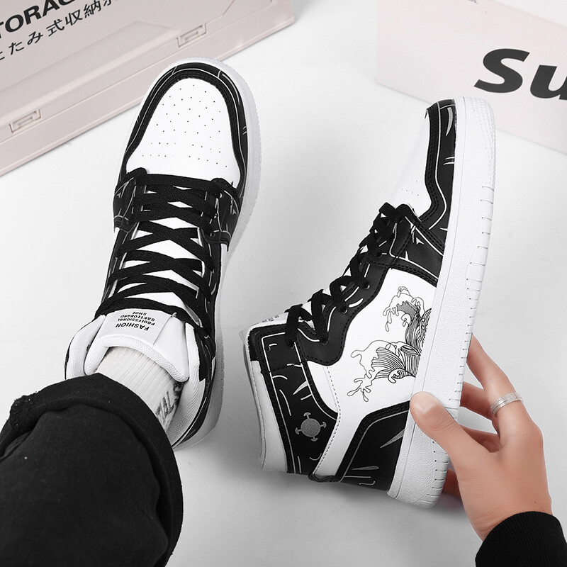 Vyriški sportbačiai Aukšta viršūnė plokščia odinė, kvėpuojanti laisvalaikio, patogūs vaikščiojimo batai, prabangūs dizainerio didelio dydžio teniso batai Vyras