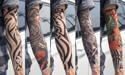 5 бр./лот Ръкави за татуировки Мъжки ръкавици Открит мотоциклетист Ръкавици Шофиране Слънцезащитен крем Риболов Колоездене Тотем с дълги ръкави Племенна татуировка Капак