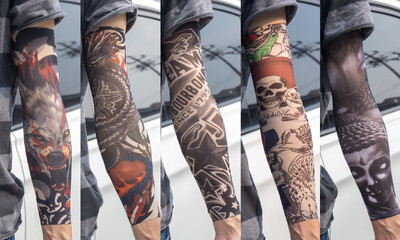 5 бр./лот Ръкави за татуировки Мъжки ръкавици Открит мотоциклетист Ръкавици Шофиране Слънцезащитен крем Риболов Колоездене Тотем с дълги ръкави Племенна татуировка Капак