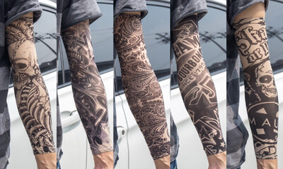 5 бр./лот Ръкави за татуировки Мъжки ръкавици Открит мотоциклетист Ръкавици Шофиране Слънцезащитен крем Риболов Колоездене Тотем с дълги ръкави Племенна татуировка Капак