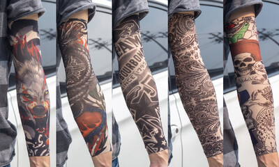 5 бр./лот Ръкави за татуировки Мъжки ръкавици Открит мотоциклетист Ръкавици Шофиране Слънцезащитен крем Риболов Колоездене Тотем с дълги ръкави Племенна татуировка Капак