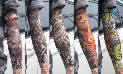 5 бр./лот Ръкави за татуировки Мъжки ръкавици Открит мотоциклетист Ръкавици Шофиране Слънцезащитен крем Риболов Колоездене Тотем с дълги ръкави Племенна татуировка Капак