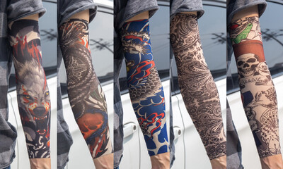 5 бр./лот Ръкави за татуировки Мъжки ръкавици Открит мотоциклетист Ръкавици Шофиране Слънцезащитен крем Риболов Колоездене Тотем с дълги ръкави Племенна татуировка Капак