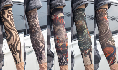 5 бр./лот Ръкави за татуировки Мъжки ръкавици Открит мотоциклетист Ръкавици Шофиране Слънцезащитен крем Риболов Колоездене Тотем с дълги ръкави Племенна татуировка Капак