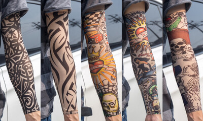 5 бр./лот Ръкави за татуировки Мъжки ръкавици Открит мотоциклетист Ръкавици Шофиране Слънцезащитен крем Риболов Колоездене Тотем с дълги ръкави Племенна татуировка Капак