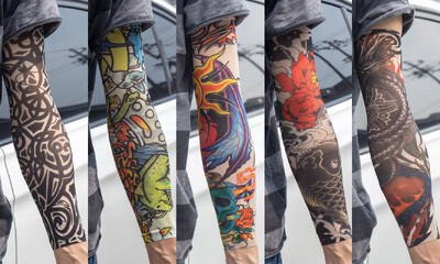 5 бр./лот Ръкави за татуировки Мъжки ръкавици Открит мотоциклетист Ръкавици Шофиране Слънцезащитен крем Риболов Колоездене Тотем с дълги ръкави Племенна татуировка Капак