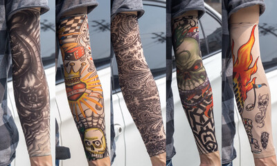 5 бр./лот Ръкави за татуировки Мъжки ръкавици Открит мотоциклетист Ръкавици Шофиране Слънцезащитен крем Риболов Колоездене Тотем с дълги ръкави Племенна татуировка Капак